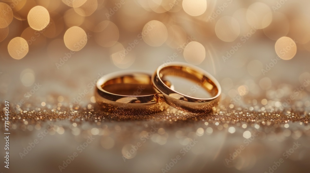 Wedding rings on golden background with bokeh effect. Wedding rings on golden background with bokeh effect.