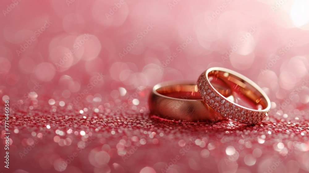 Wedding rings on golden background with bokeh effect. Wedding rings on golden background with bokeh effect.