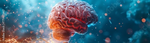 Medical illustration of brain, detailed stroke impact on speech and motor skills