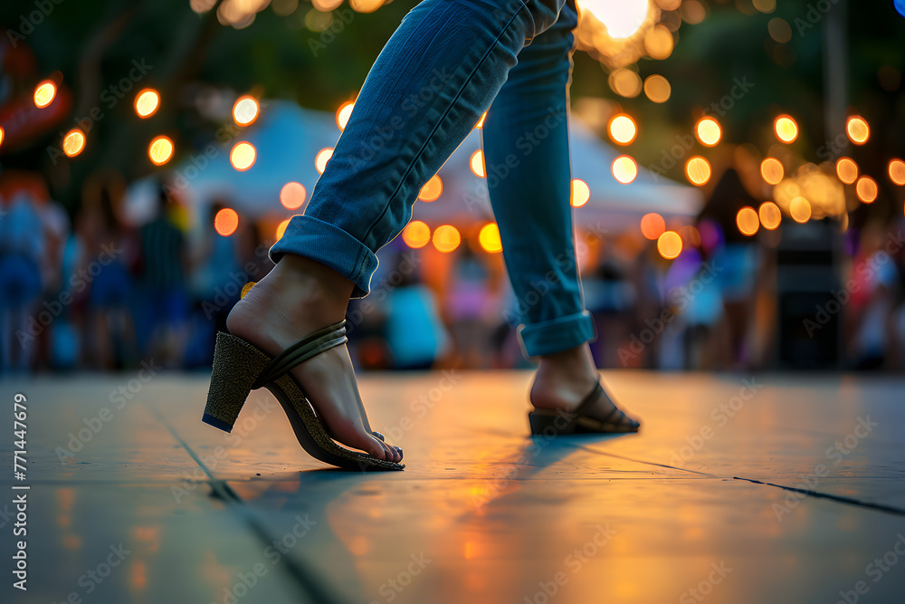 a pair of feet dancing to the rhythm of live music at an outdoor concert in the city park a pair of feet dancing to the rhythm of live music at an outdoor concert in the city park