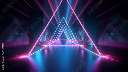 Abstract neon triangle background, vibrant and geometric. Ideal for technology, music, or nightlifethemed designs needing a modern touch. photo