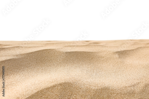 The surface is made of sea sand. Isolated. On a white van. Natural, summer background. The backdrop. shore, beach. A place for the product. The dunes. Isolated sand. Copy space