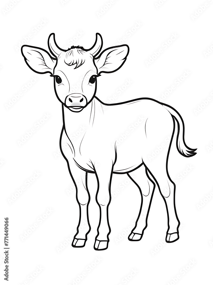 cow outline white coloring page, smoothly white background,  ai generated