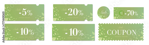 セールに使える抹茶のような緑と葉っぱのクーポンベクターアイコンセット2