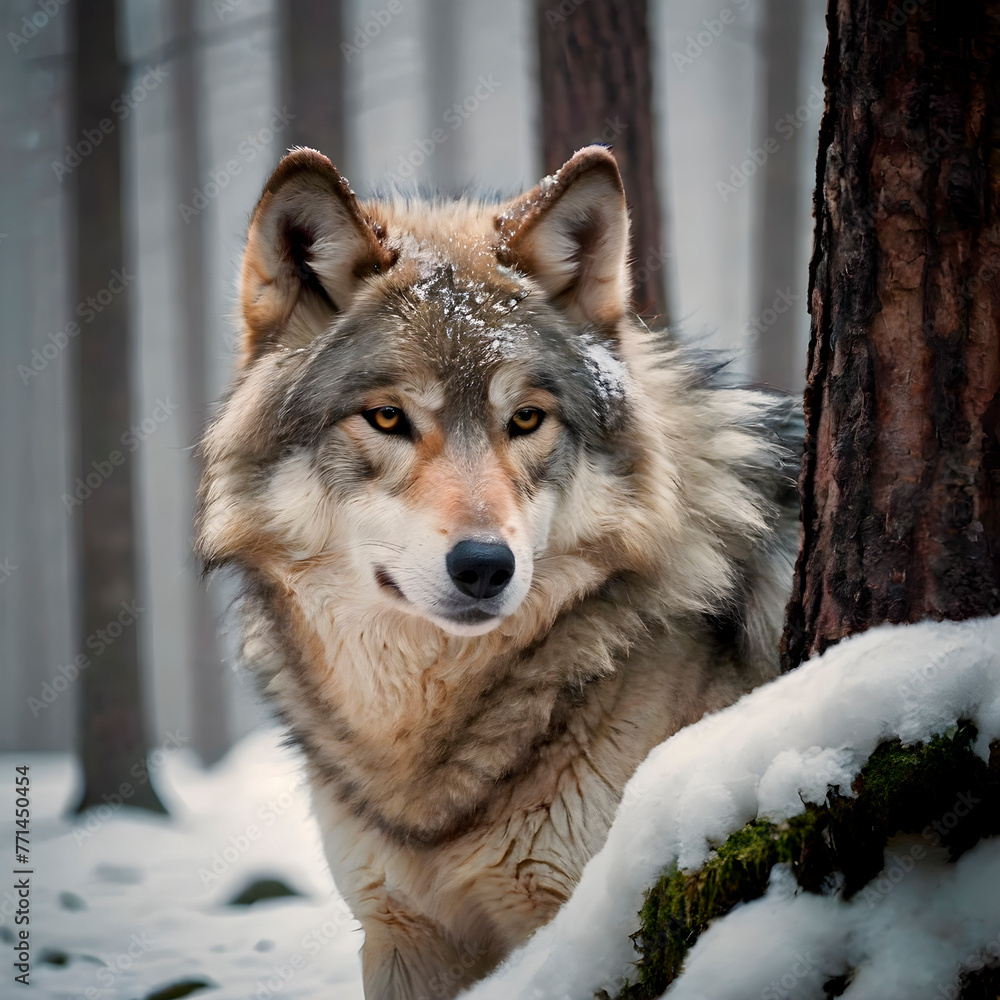 Fototapeta premium Wolf in a snowy forest