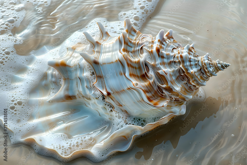 a tropical seashell washed ashore on a sandy beach a tropical seashell washed ashore on a sandy beach