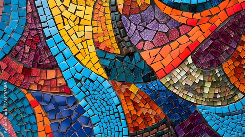 Vibrant and Intricate Handcrafted Mosaic Pattern with Geometric Shapes and Vibrant Colors for and Decorative Backgrounds