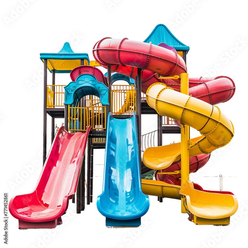 Water slide playground, transparent background, isolated image, generative AI