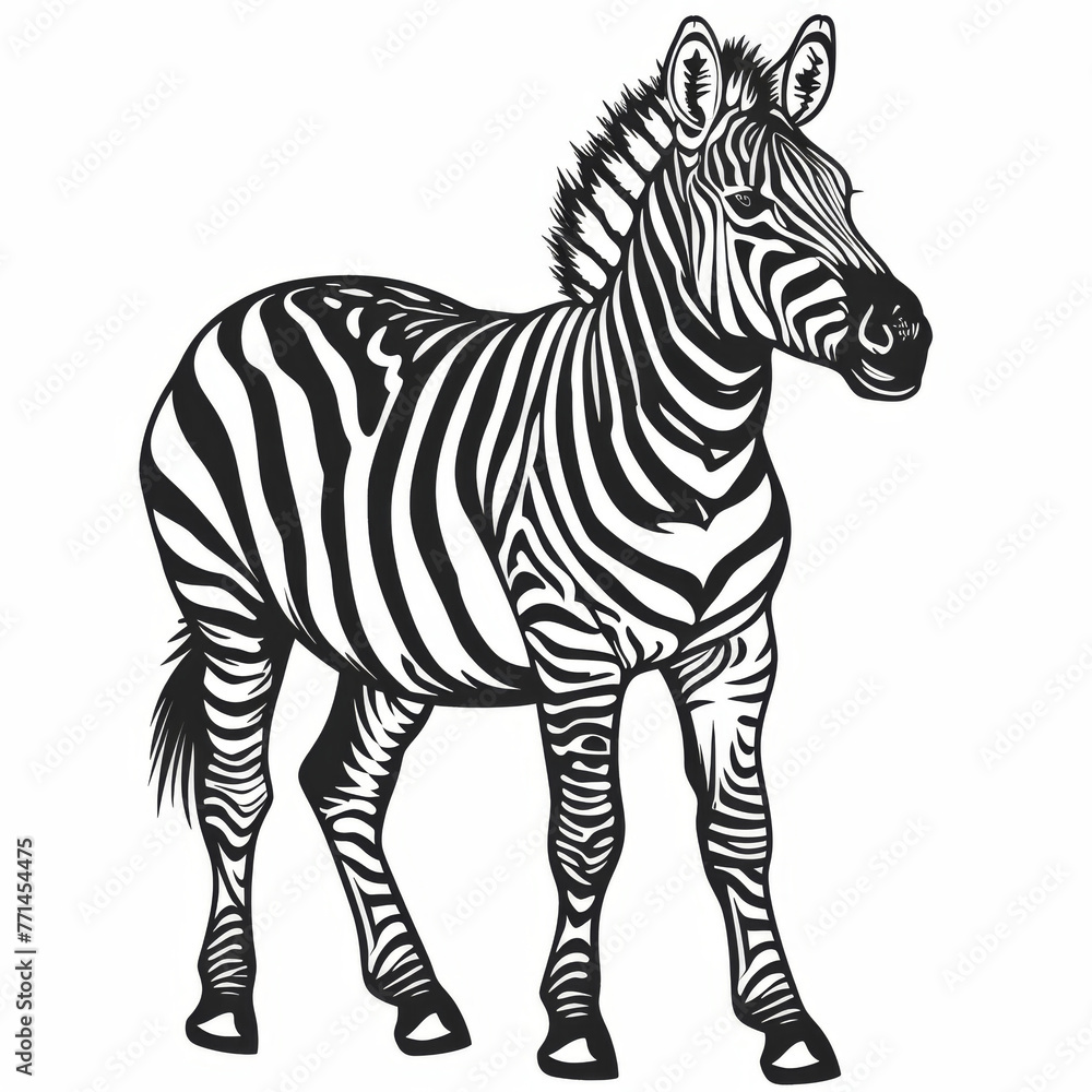 Fototapeta premium Black and white vector illustration of a zebra with distinct stripes, ideal for educational and artistic use.