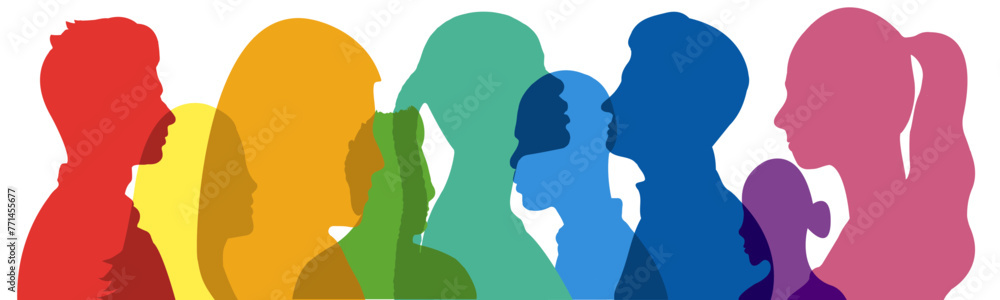 Diverse Multiethnic and Multiracial People, Silhouette Group Standing Together, Symbolizing Racial Equality and Anti-Racism