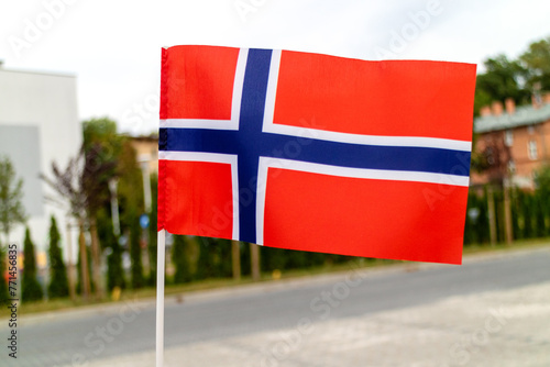 Flag of Norway, city street.