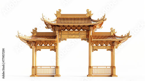 ancient Chinese gate, isolated on white, front view. Generative Ai. © AtoZ Studio