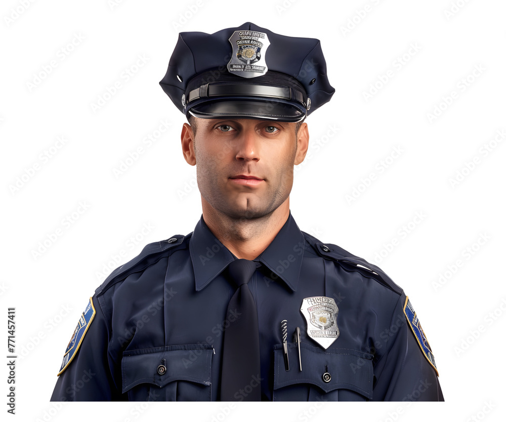 A man portrait in police uniform isolated on white transparent background, PNG File. Perfect for clipart A man portrait in police uniform isolated on white transparent background, PNG File. Perfect for clipart