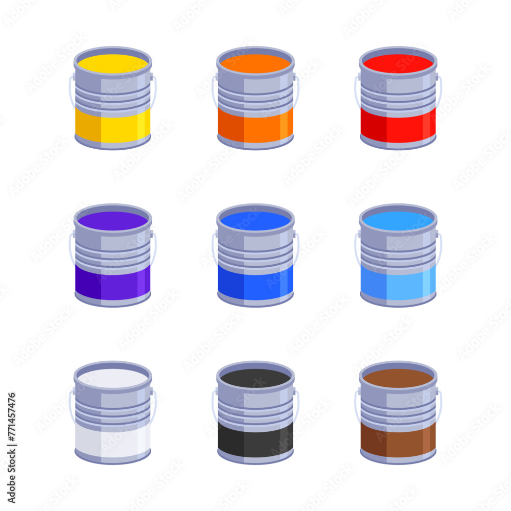Illustration of paint cans of different colors in a simple style. Paint buckets in a simple minimalistic look. Illustration of paint cans of different colors in a simple style. Paint buckets in a simple minimalistic look.