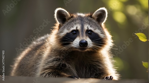 "An adorable raccoon is depicted, isolated against a neutral background. The raccoon's intricate fur and curious expression are captured with meticulous detail, conveying a sense of realism. The backg