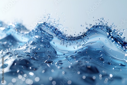 Transparent blue clear water surface texture with ripples, splashes and bubbles. Abstract summer banner background