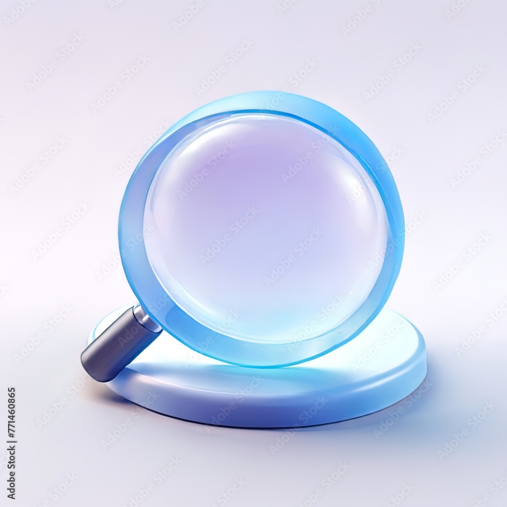 Glossy stylized glass icon of magnifying glass, search, searching, zoom, zoom in