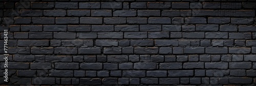 Panoramic texture of black brick wall, brickwork background for design or backdrop, Generative AI 