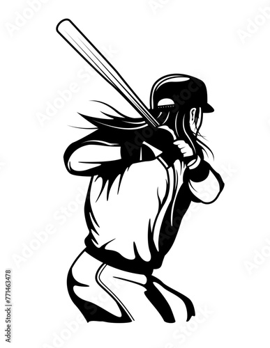 Softball Player | Sports Mom | Outdoor Field Game | Softball Batter | First Based Player Shortstop | Softball Team | Catcher | Original Illustration | Vector and Clipart | Cutfile and Stencil