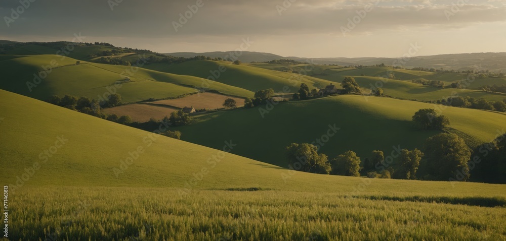 Peaceful Countryside Scene with Rolling Hills