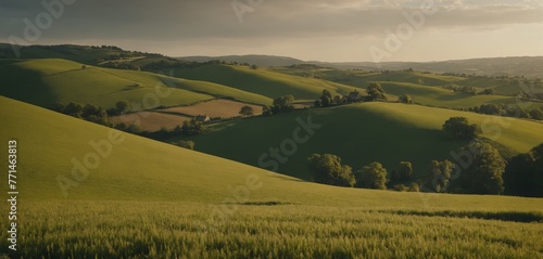 Peaceful Countryside Scene with Rolling Hills