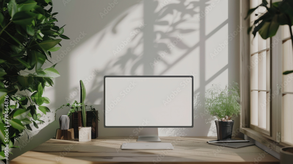 White screen monitor home office working desk White screen monitor home office working desk