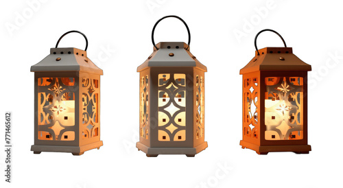 Studio shot of three colored lantern