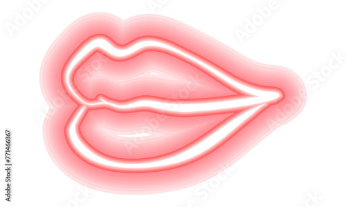 Neon glowing lips shining vibrant bright woman lips, love kiss icon with transparent background