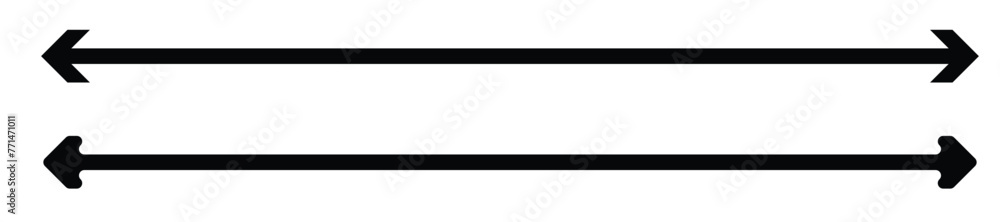 Horizontal long straight arrow signs. Black pointer, direction, position symbol and double arrow icon isolated on white background. Vector .EPS 10 - obrazy, fototapety, plakaty 
