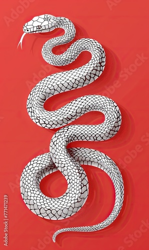 A white snake with black markings on a red background photo