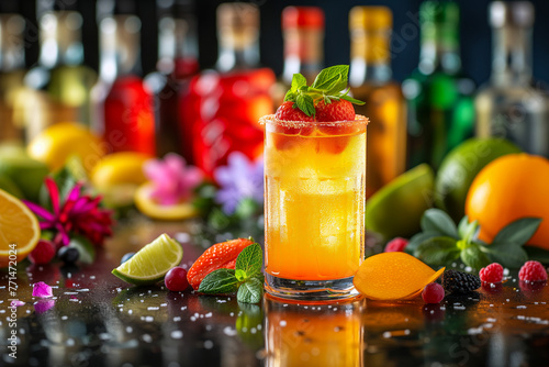Cocktails and Soft Drinks - cocktail with lime and orange  photo