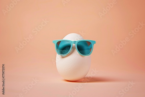 White Easter egg with blue sunglasses. Ai generative art