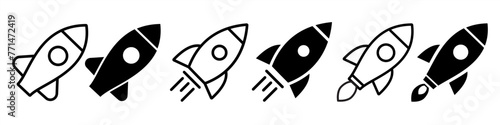 Rocket icon. Rocket icon set with transparent background. Rocket launching sign and symbol. Business startup symbol. Vector in flat and outline design style. Vector illustration.