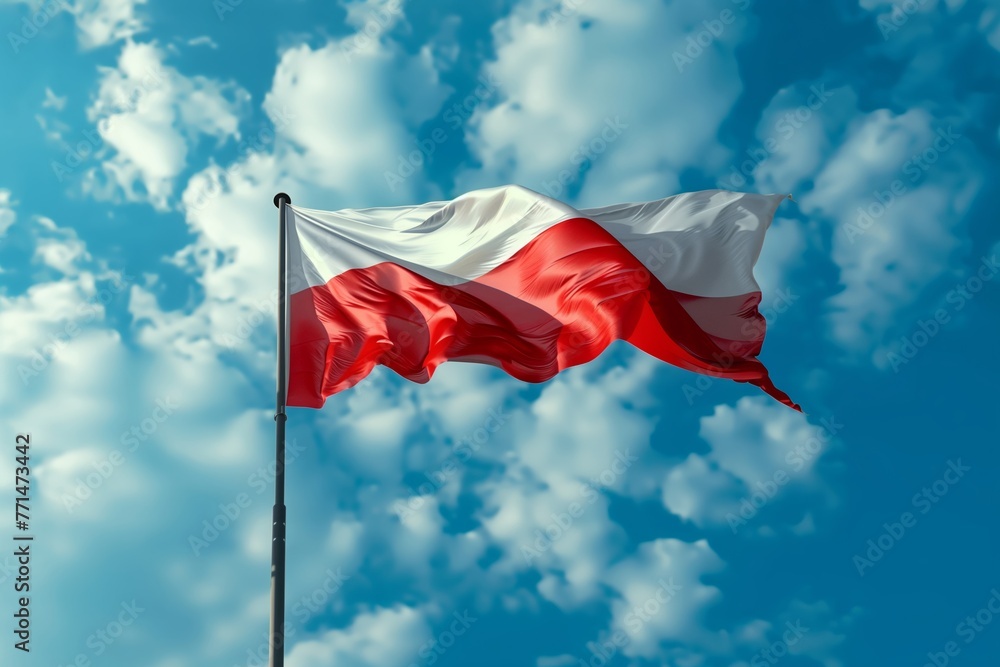 Powiewająca flaga Polski. - obrazy, fototapety, plakaty 