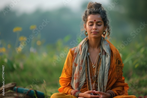 Young woman meditating in nature © gearstd