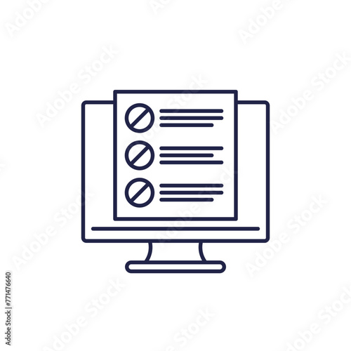 blacklist icon with computer, line vector