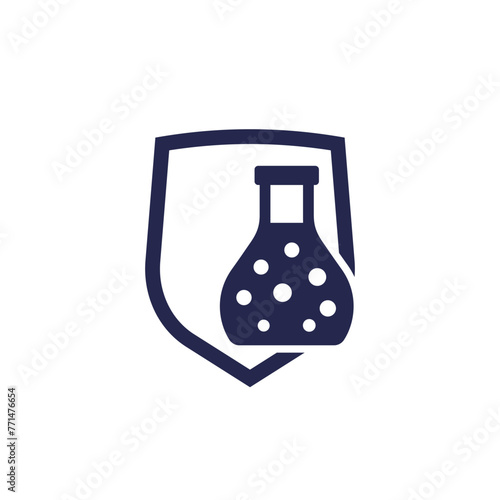 chemical resistant icon with a shield, pictogram on white