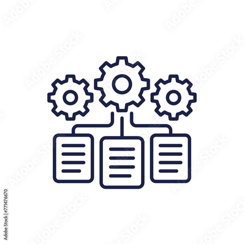 data management line icon with documents and gears