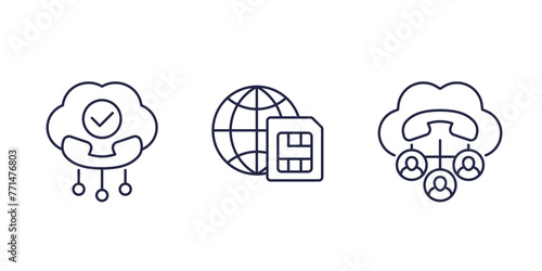 Voip telephony, roaming line icons on white