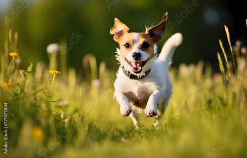 Jack Russell Terrier dog run outdoor summer sunny day © Oleksiy