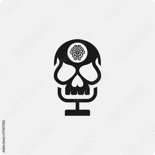 skull and brain, microphone, podcast logo icon