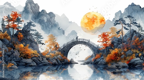 A midnight feast with friendly trolls under a bridge, in cozy watercolor, clipart isolated on a white background photo