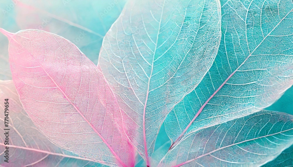 transparent leaves blue, turquoise, pink peach pastel color