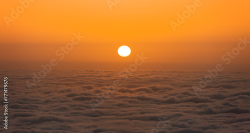Beautiful sunset cloudy sky aerial view.