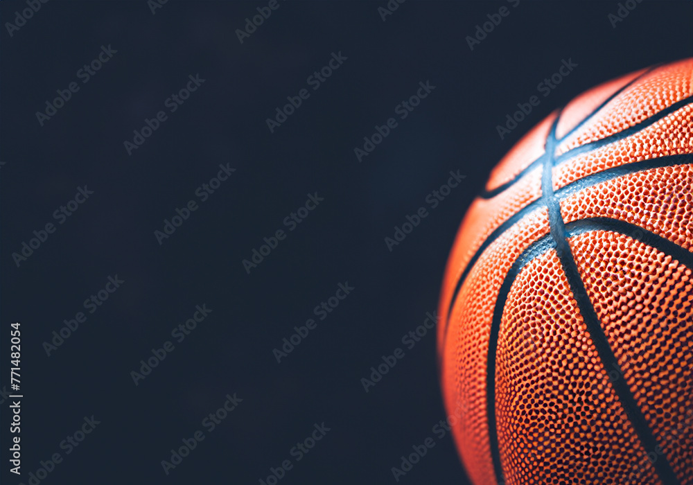 Obraz premium close up Basketball ball on dark black background