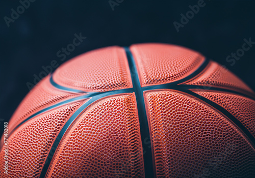 close up Basketball ball on dark black background