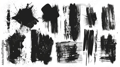 Big collection of black paint, ink brush strokes, brushes, lines, grungy. Dirty artistic design elements, boxes, frames. Vector illustration. Isolated on white background. Freehand drawing