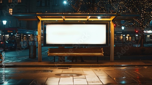 Billboard, banner, empty, white at a bus stop
