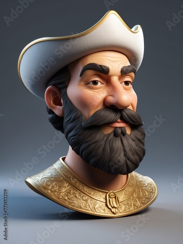 portrait of ferdinand magellan 3D sculpt illustration art design on plain white background from Generative AI