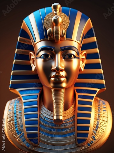 portrait of king tutankhamun 3D sculpt illustration art design on plain white background from Generative AI